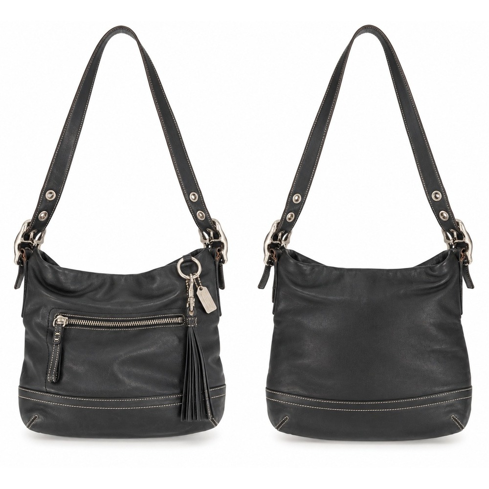 VTG 2004 Coach Soho Slim Hobo 1415 Black Leather Tassel Crossbody Bag Legacy Y2K
